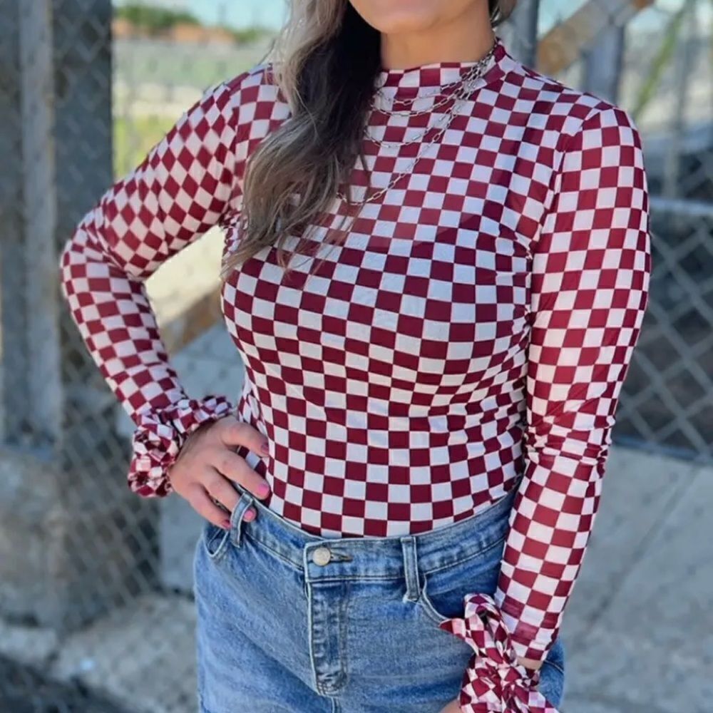 Maroon and White Mesh Long Sleeve Undershirt